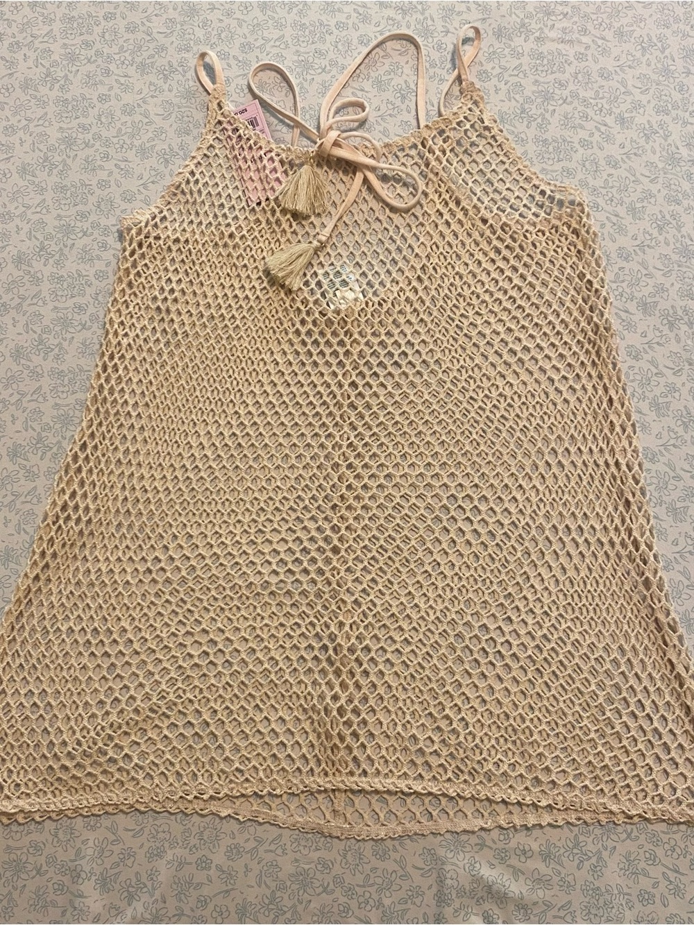 Crochet Net Beach Cover-Up in Beige Wild Fable NWT